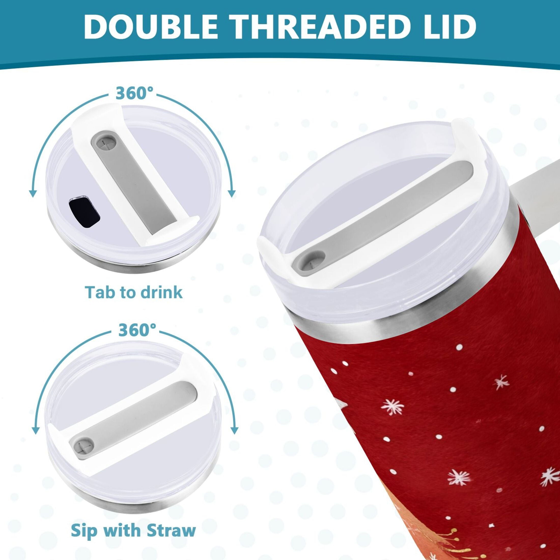 40 oz Insulated Stainless Steel Tumbler Double Wall Stainless Steel Tumbler with 2-Way Drinking Red Christmas Tree M662J