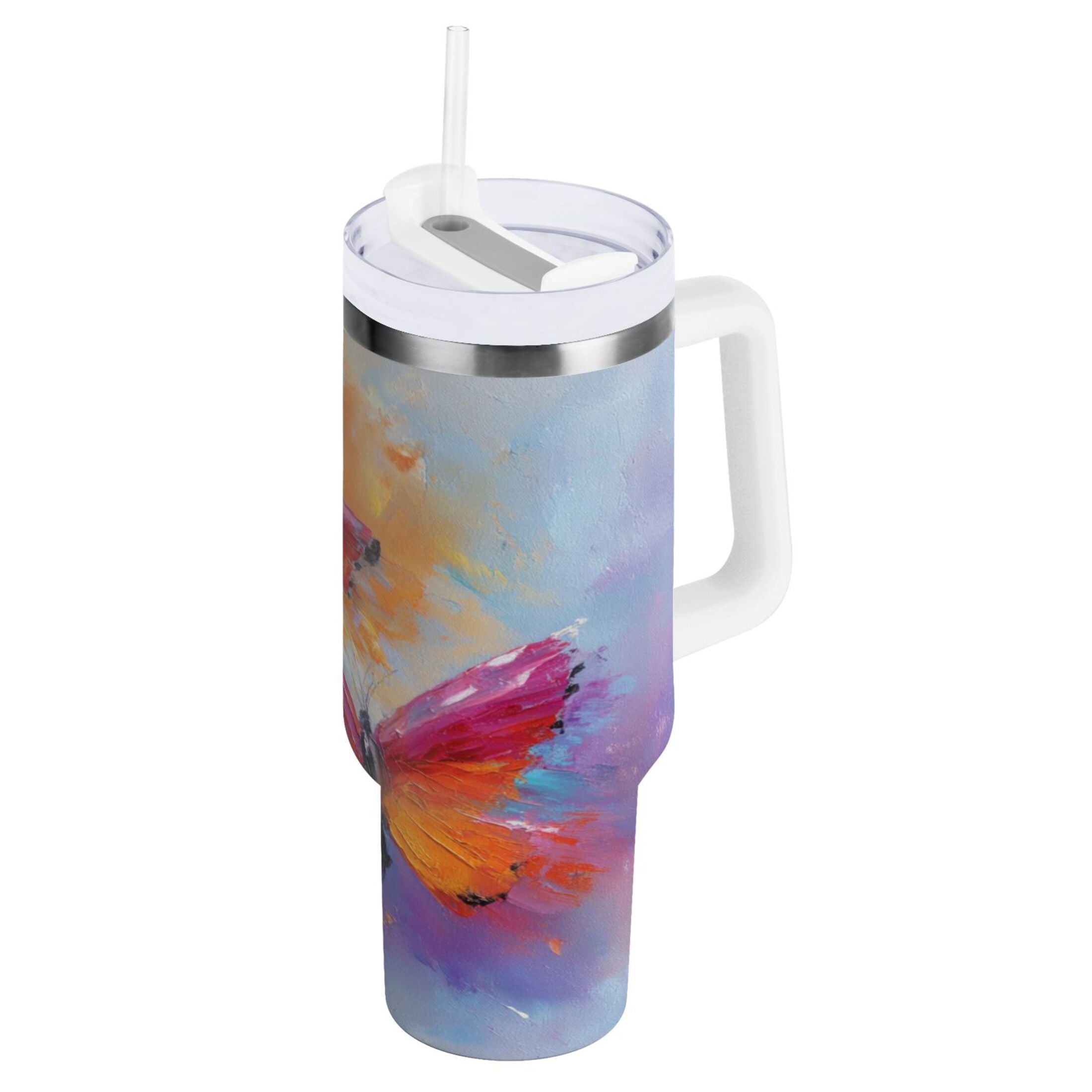 30 oz Insulated Stainless Steel Tumbler Double Wall Stainless Steel Tumbler with 2-Way Drinking Red and Orange Butterflies M467Z