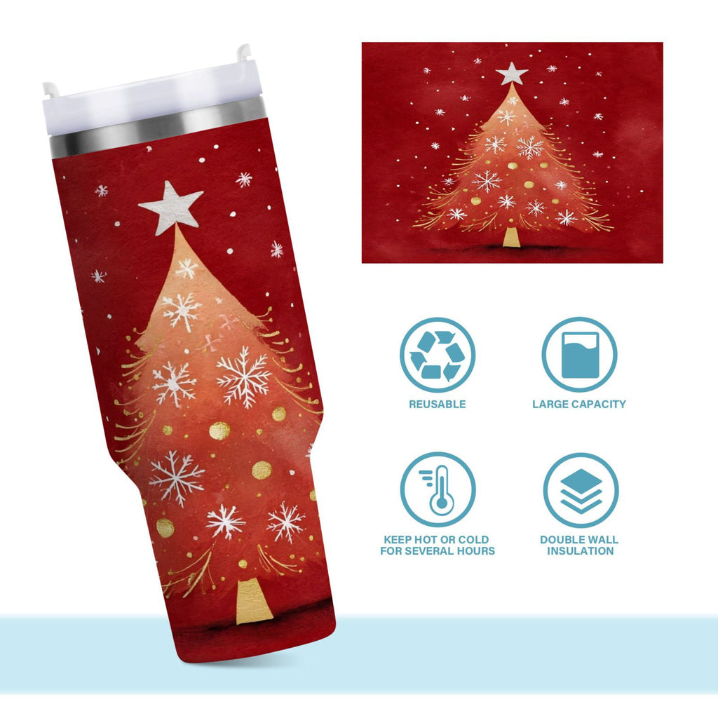 40 oz Insulated Stainless Steel Tumbler Double Wall Stainless Steel Tumbler with 2-Way Drinking Red Christmas Tree M662J