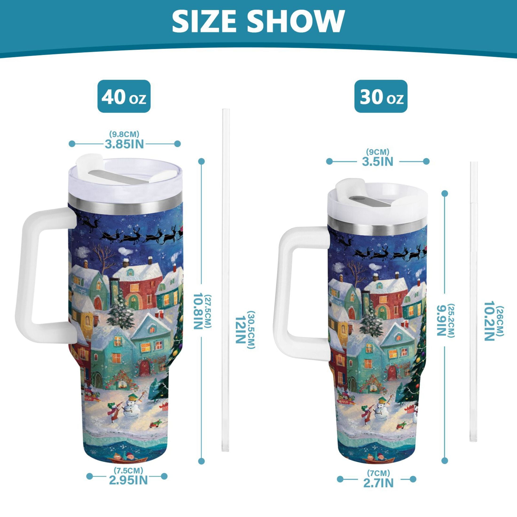 30 oz Insulated Stainless Steel Tumbler Double Wall Stainless Steel Tumbler with 2-Way Drinking Charming Christmas Scene M546J