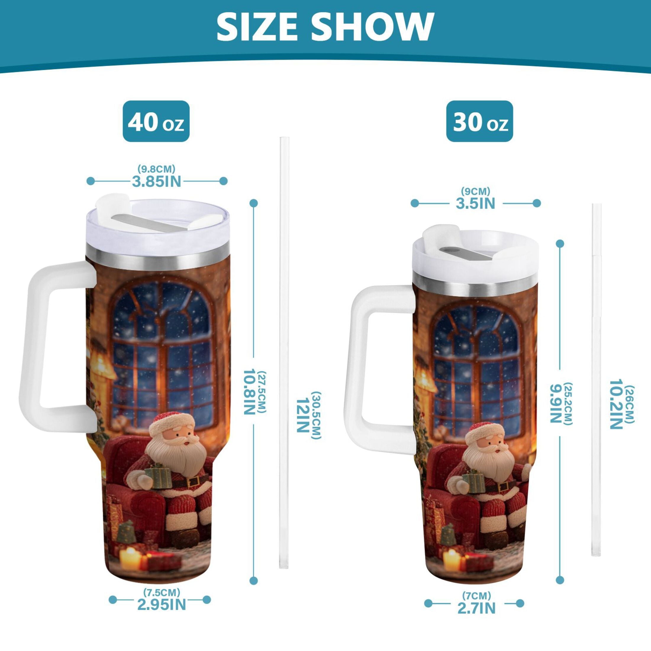 40 oz Insulated Stainless Steel Tumbler Double Wall Stainless Steel Tumbler with 2-Way Drinking Sitting Santa Claus M635Z