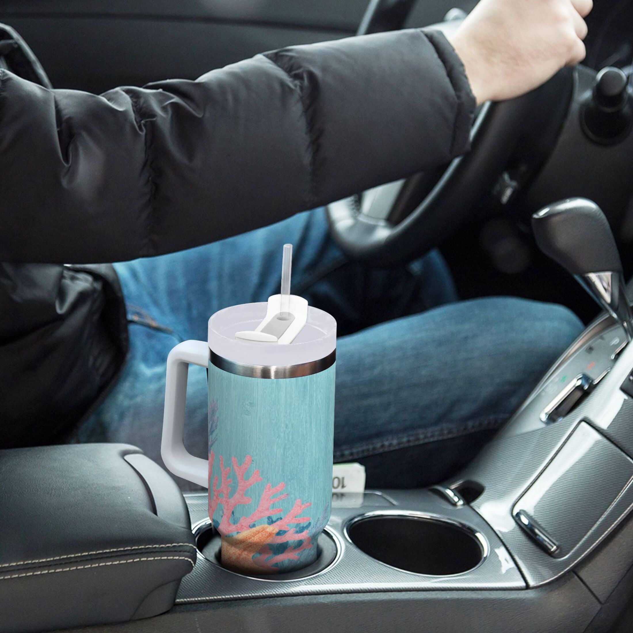40 oz Insulated Stainless Steel Tumbler Double Wall Stainless Steel Tumbler with 2-Way Drinking Colorful Starfish and Seashells M636F