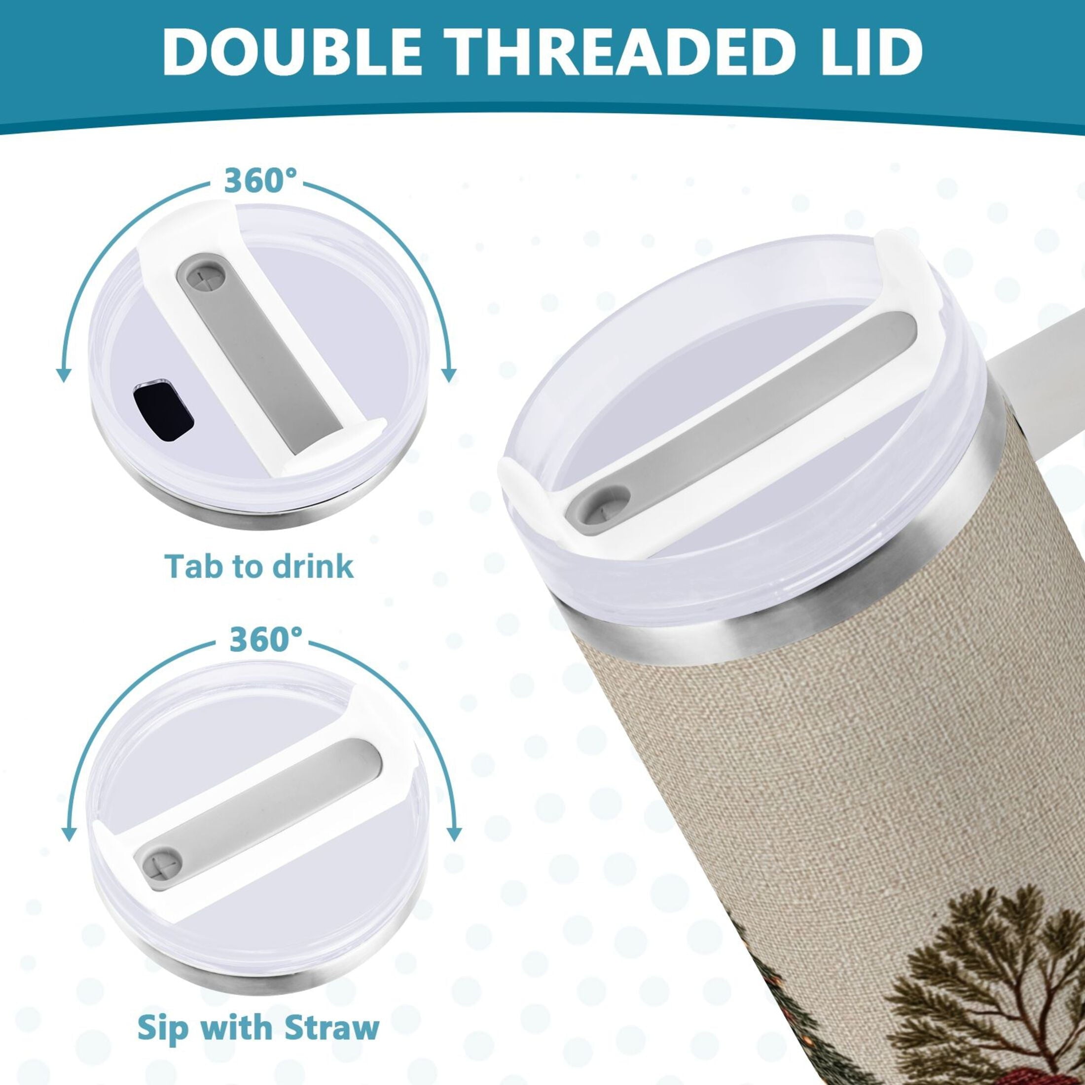 30 oz Insulated Stainless Steel Tumbler Double Wall Stainless Steel Tumbler with 2-Way Drinking Snowmen and Deer in The Forest M582Z