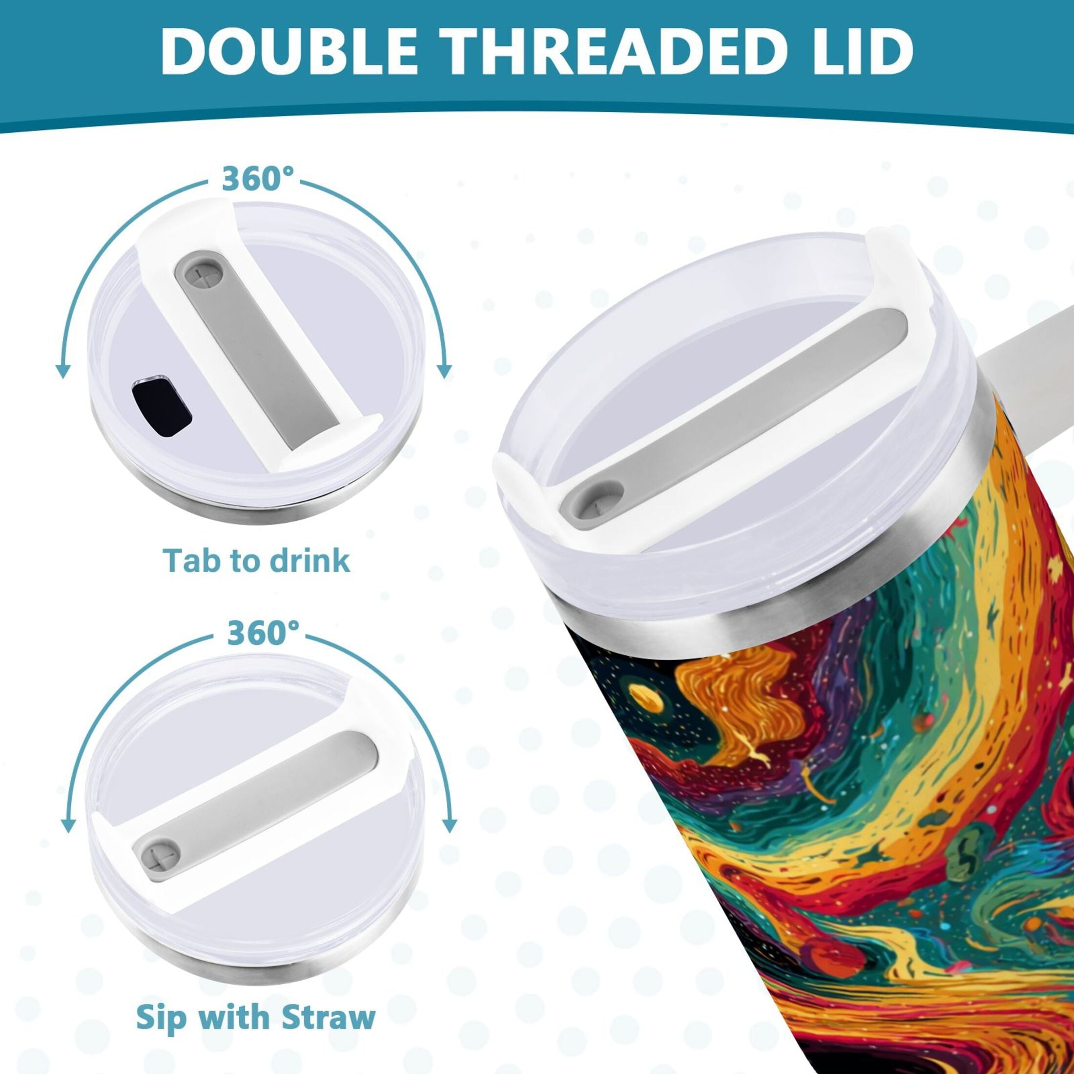 40 oz Insulated Stainless Steel Tumbler Double Wall Stainless Steel Tumbler with 2-Way Drinking Swirling Galaxy M496J