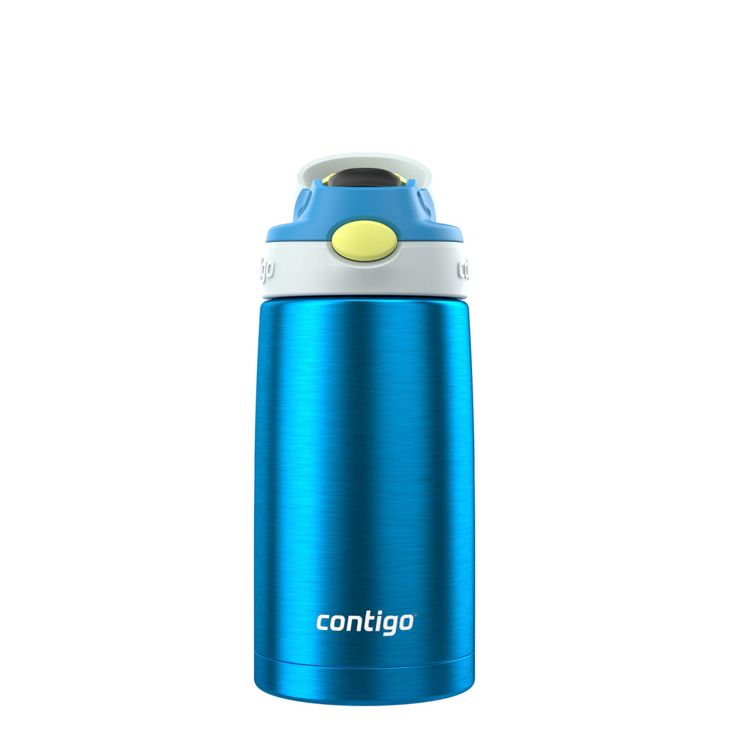Kids Water Bottle with Straw 13 oz Autospout, Easy Clean Lid, Pop Up Spill Proof Valve, Durable BPA Free Plastic, for School Sports Travel, Blue M60W