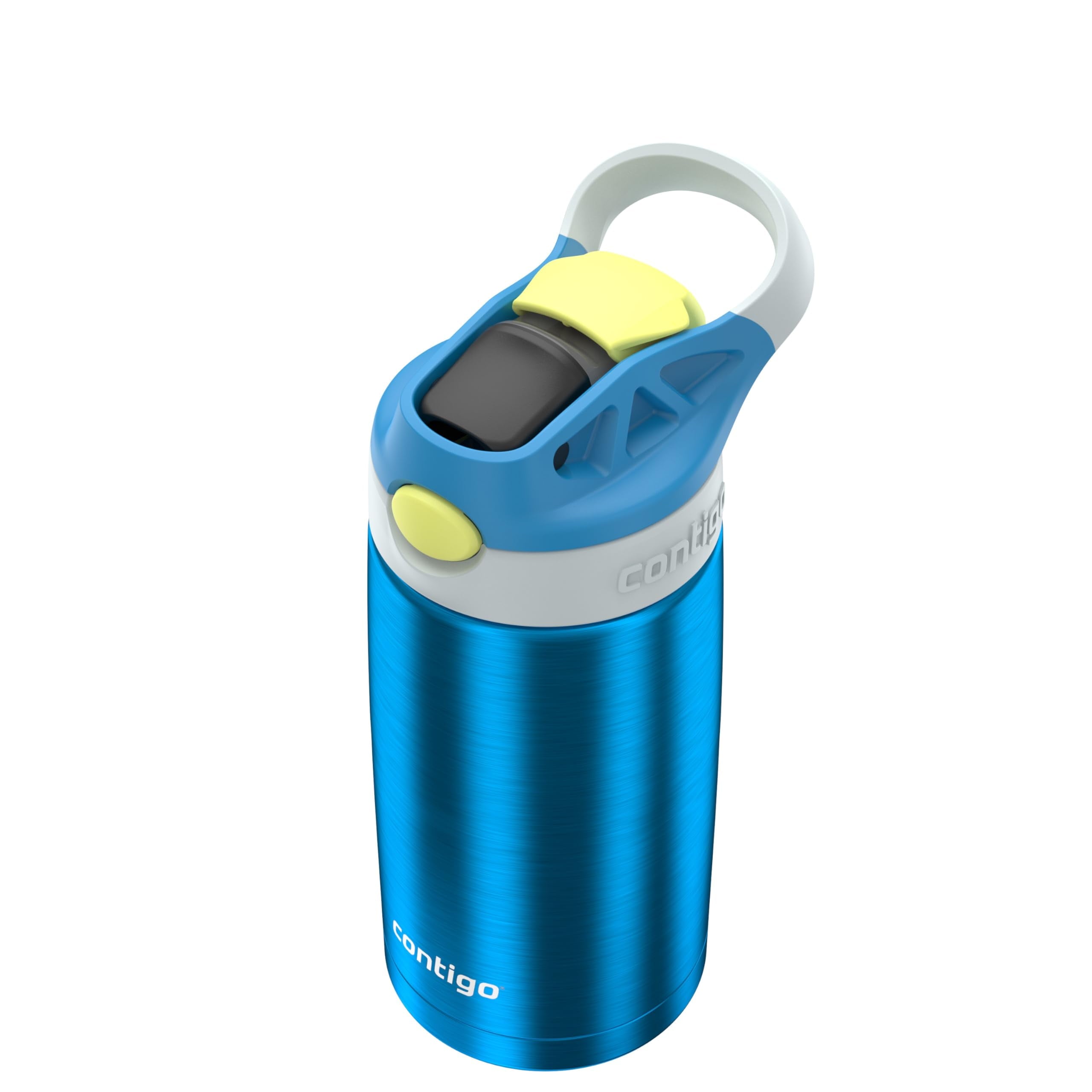 Kids Water Bottle with Straw 13 oz Autospout, Easy Clean Lid, Pop Up Spill Proof Valve, Durable BPA Free Plastic, for School Sports Travel, Blue M60W