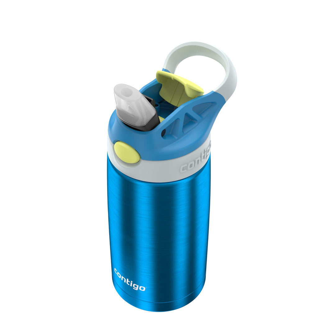Kids Water Bottle with Straw 13 oz Autospout, Easy Clean Lid, Pop Up Spill Proof Valve, Durable BPA Free Plastic, for School Sports Travel, Blue M60W