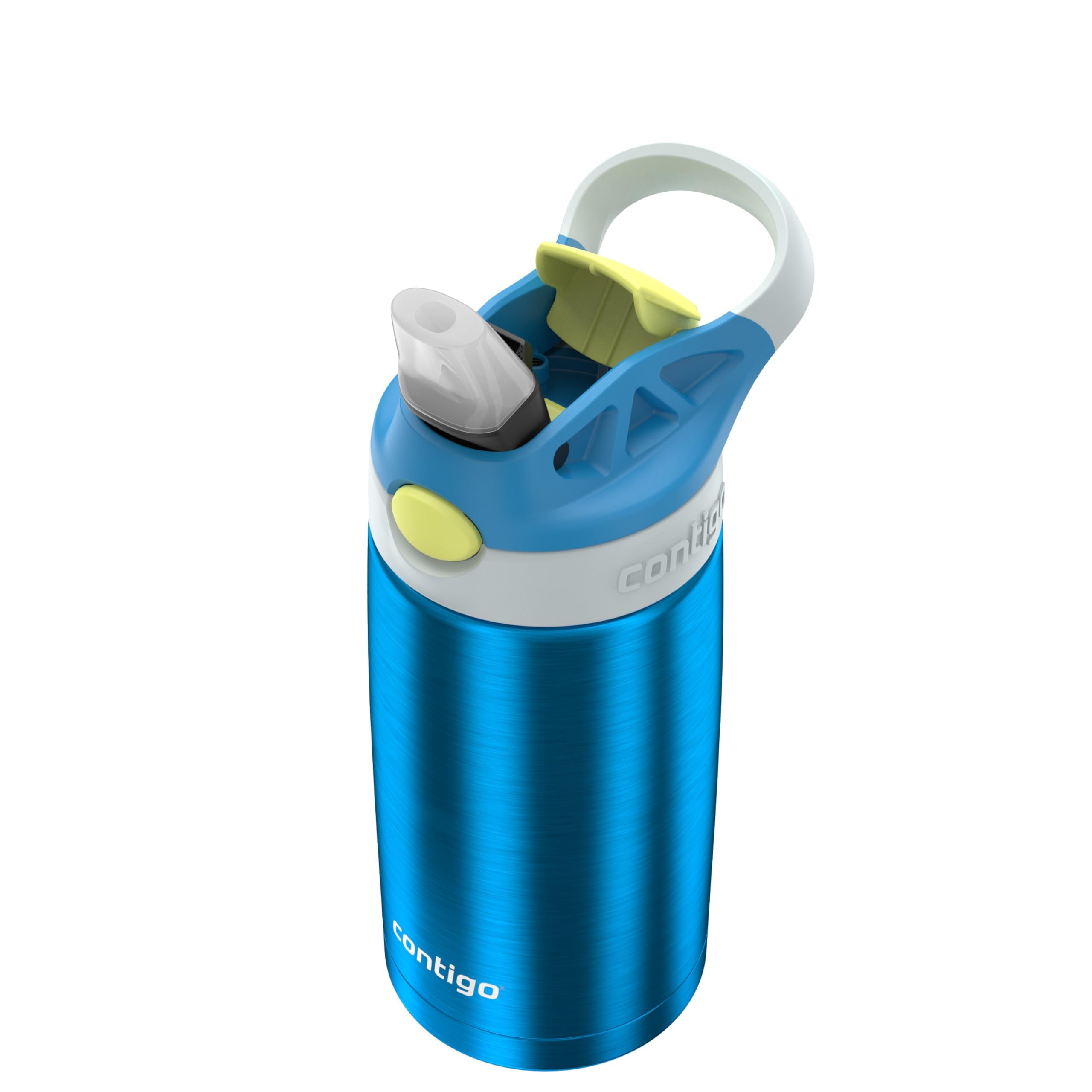 Kids Water Bottle with Straw 13 oz Autospout, Easy Clean Lid, Pop Up Spill Proof Valve, Durable BPA Free Plastic, for School Sports Travel, Blue M60W