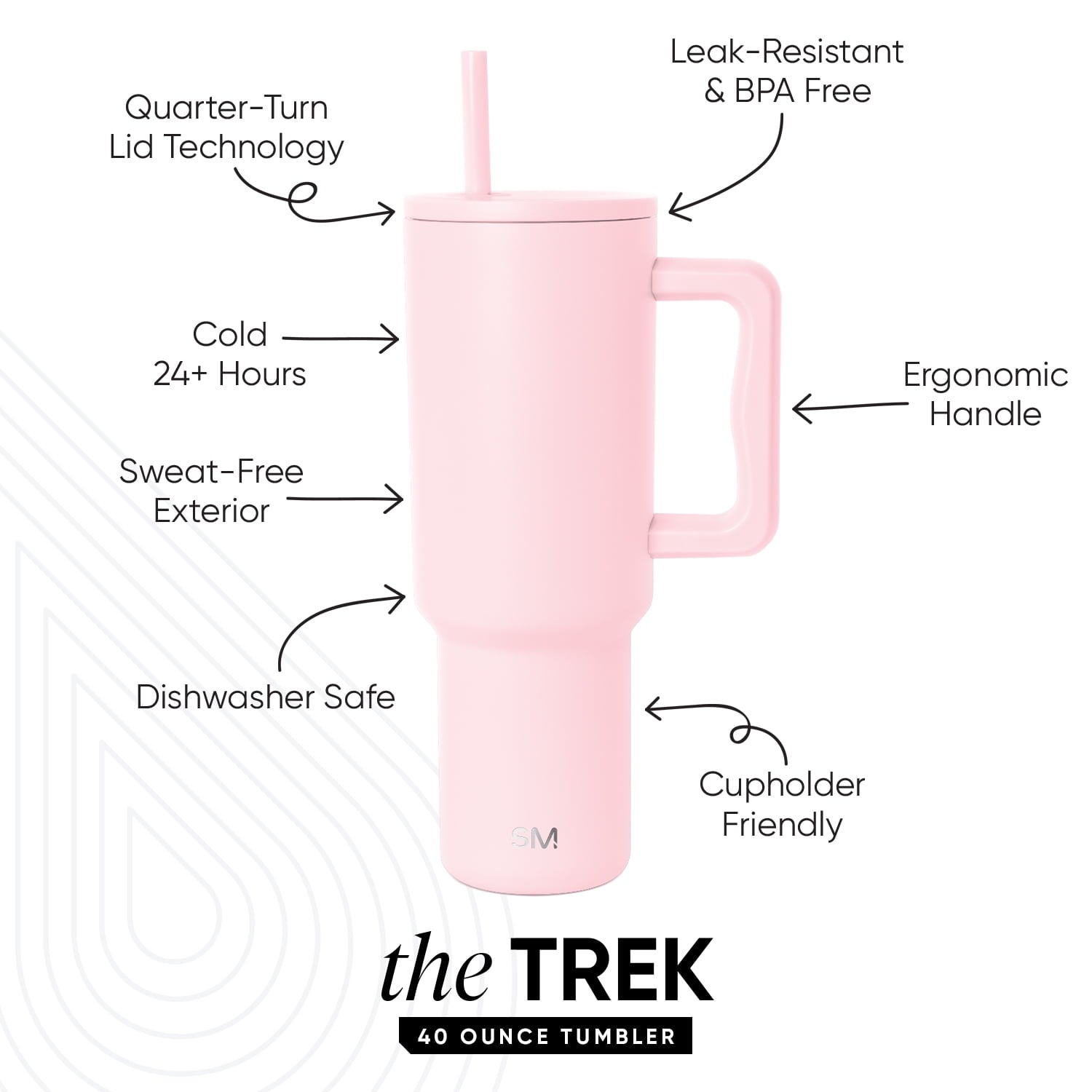 Simple Modern 40 fl oz Insulated Stainless Steel Trek Tumbler with Straw Lid | Blush M392N