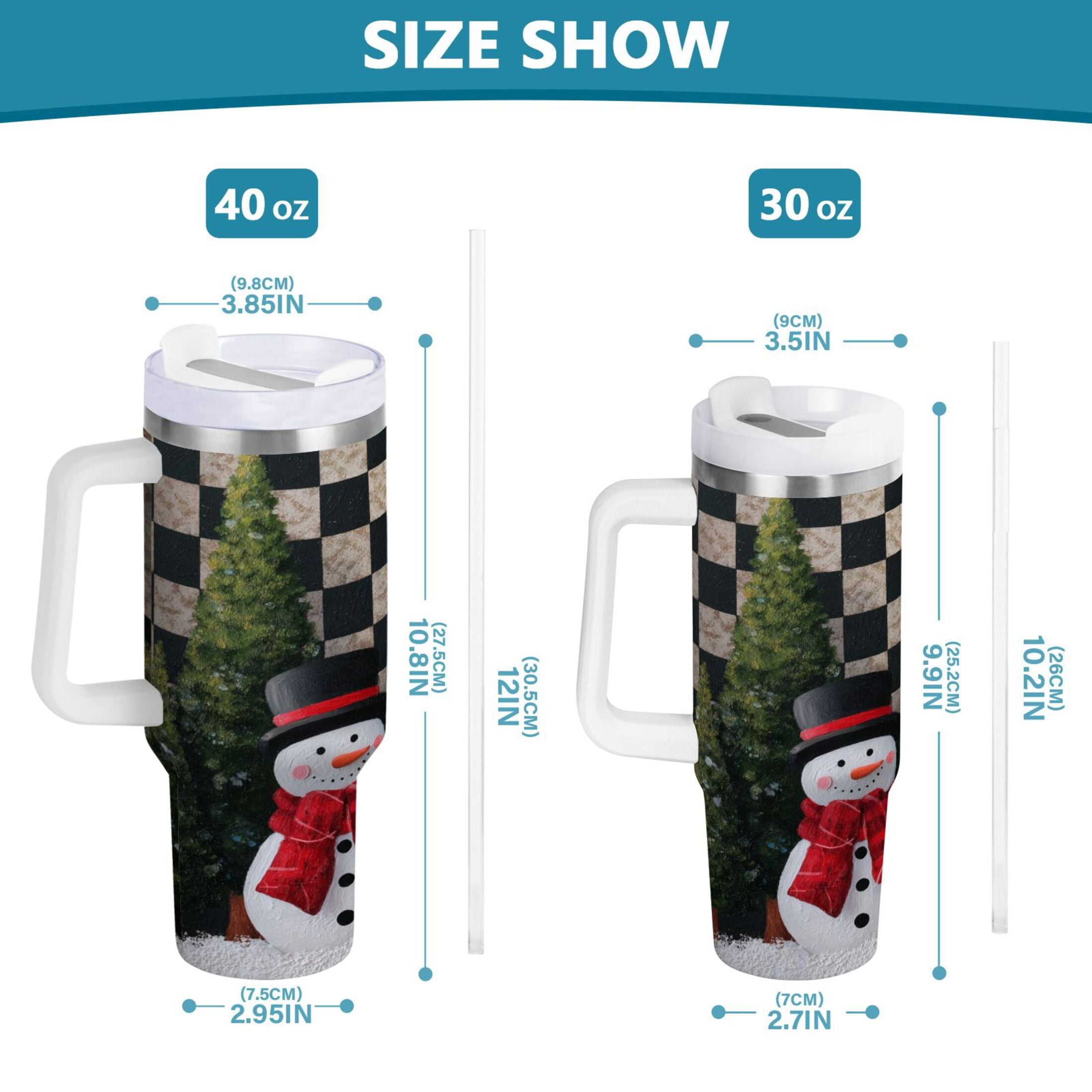 30 oz Insulated Stainless Steel Tumbler Double Wall Stainless Steel Tumbler with 2-Way Drinking Two Snowmen Pattern M501A