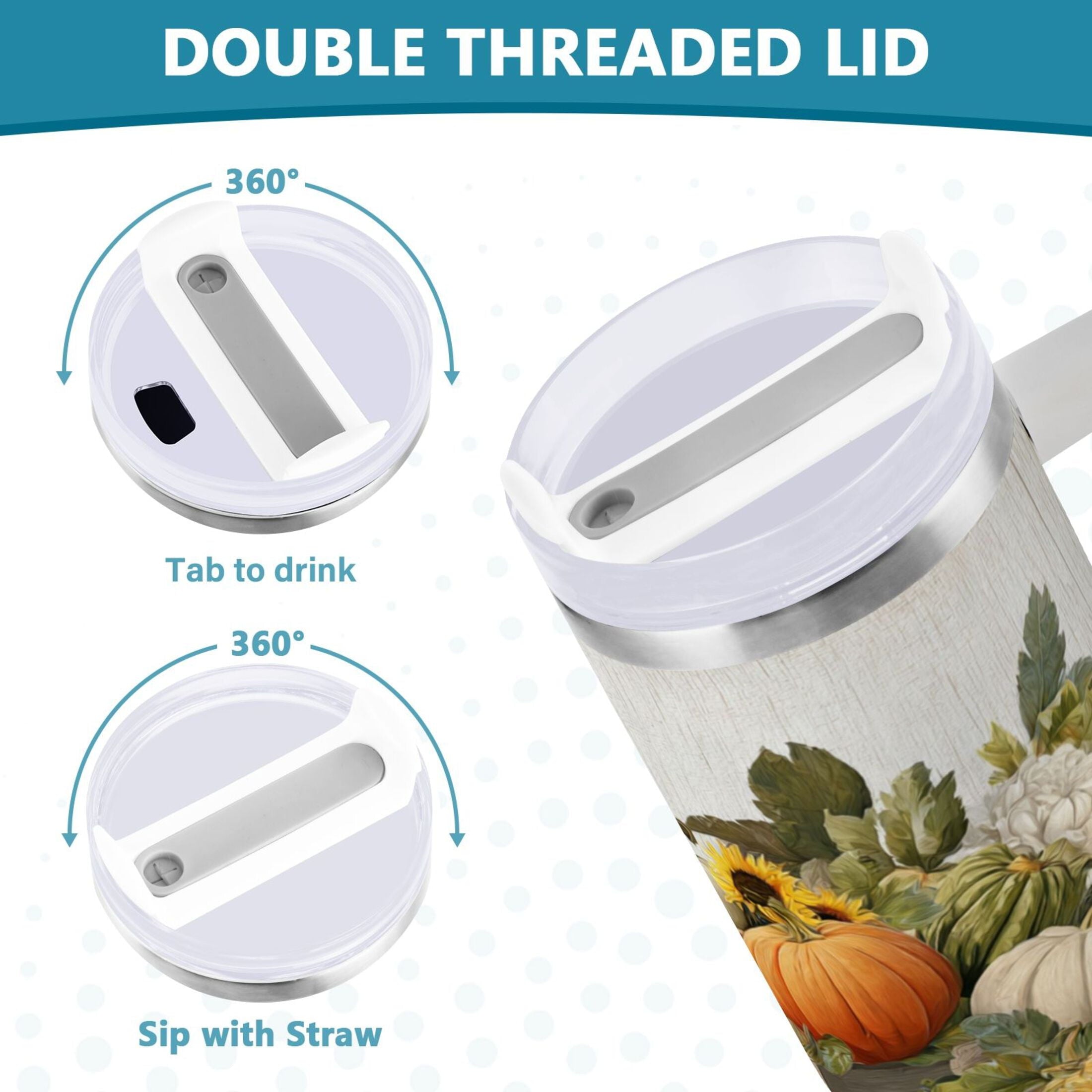 40 oz Insulated Stainless Steel Tumbler Double Wall Stainless Steel Tumbler with 2-Way Drinking Truck Full Of Pumpkins M650K