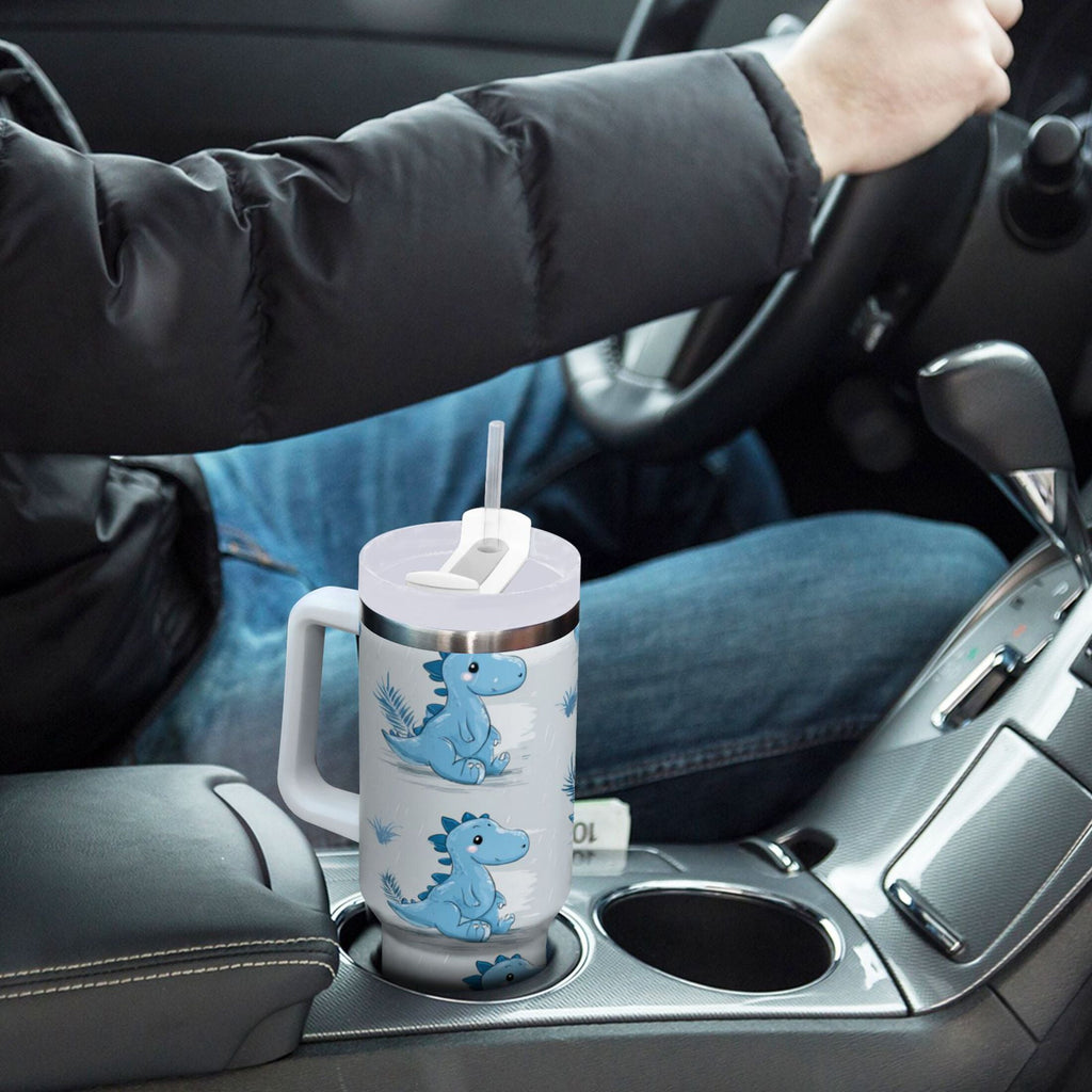 30 oz Insulated Stainless Steel Tumbler Double Wall Stainless Steel Tumbler with 2-Way Drinking Cartoon Blue Dinosaurs M495M