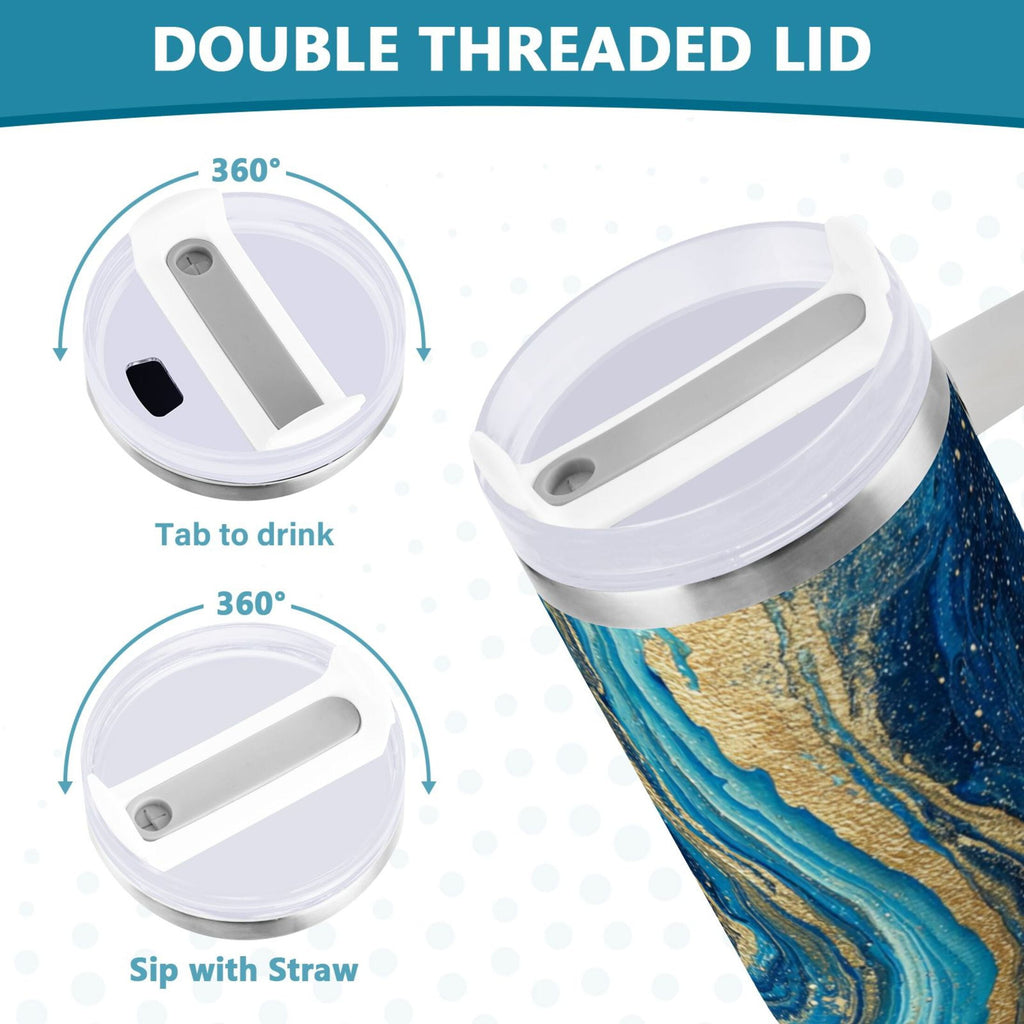 30 oz Insulated Stainless Steel Tumbler Double Wall Stainless Steel Tumbler with 2-Way Drinking Blue and Gold Ocean M507P