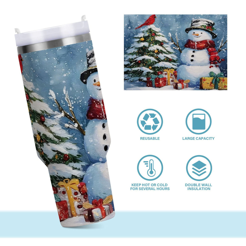 30 oz Insulated Stainless Steel Tumbler Double Wall Stainless Steel Tumbler with 2-Way Drinking Christmas Scene with Snowman M642Z