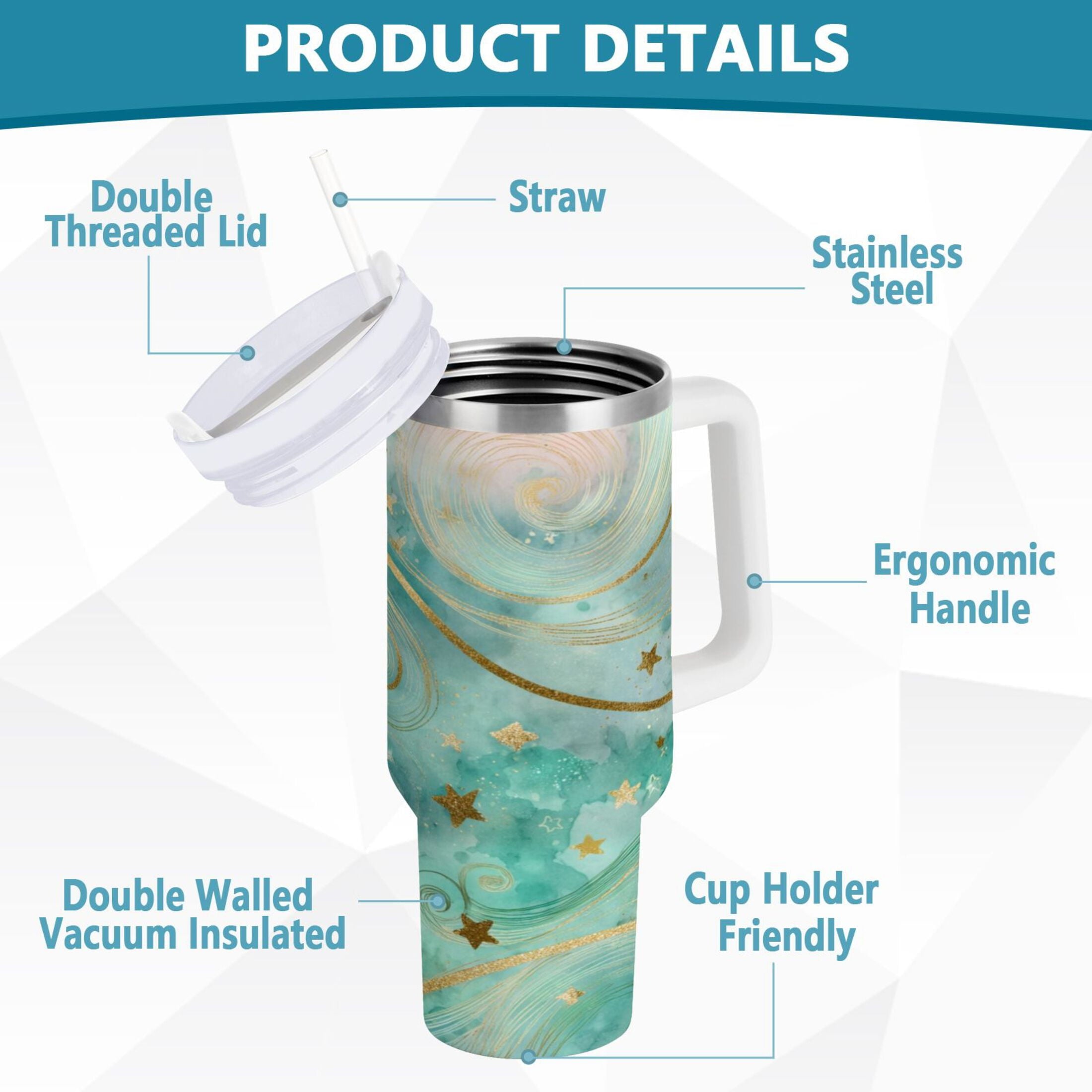 30 oz Insulated Stainless Steel Tumbler Double Wall Stainless Steel Tumbler with 2-Way Drinking Beautiful Swirling Lines M509S