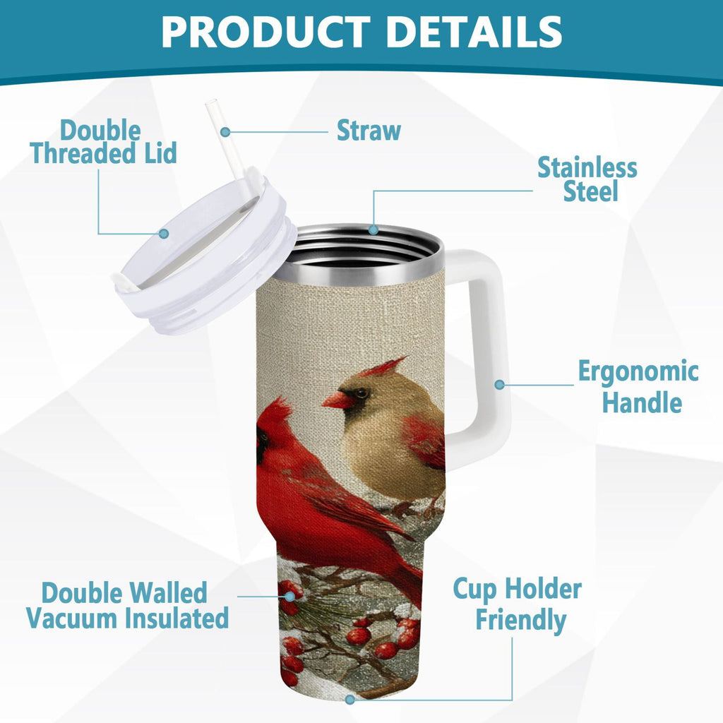 30 oz Insulated Stainless Steel Tumbler Double Wall Stainless Steel Tumbler with 2-Way Drinking Bird and Snow-covered Trees M615U