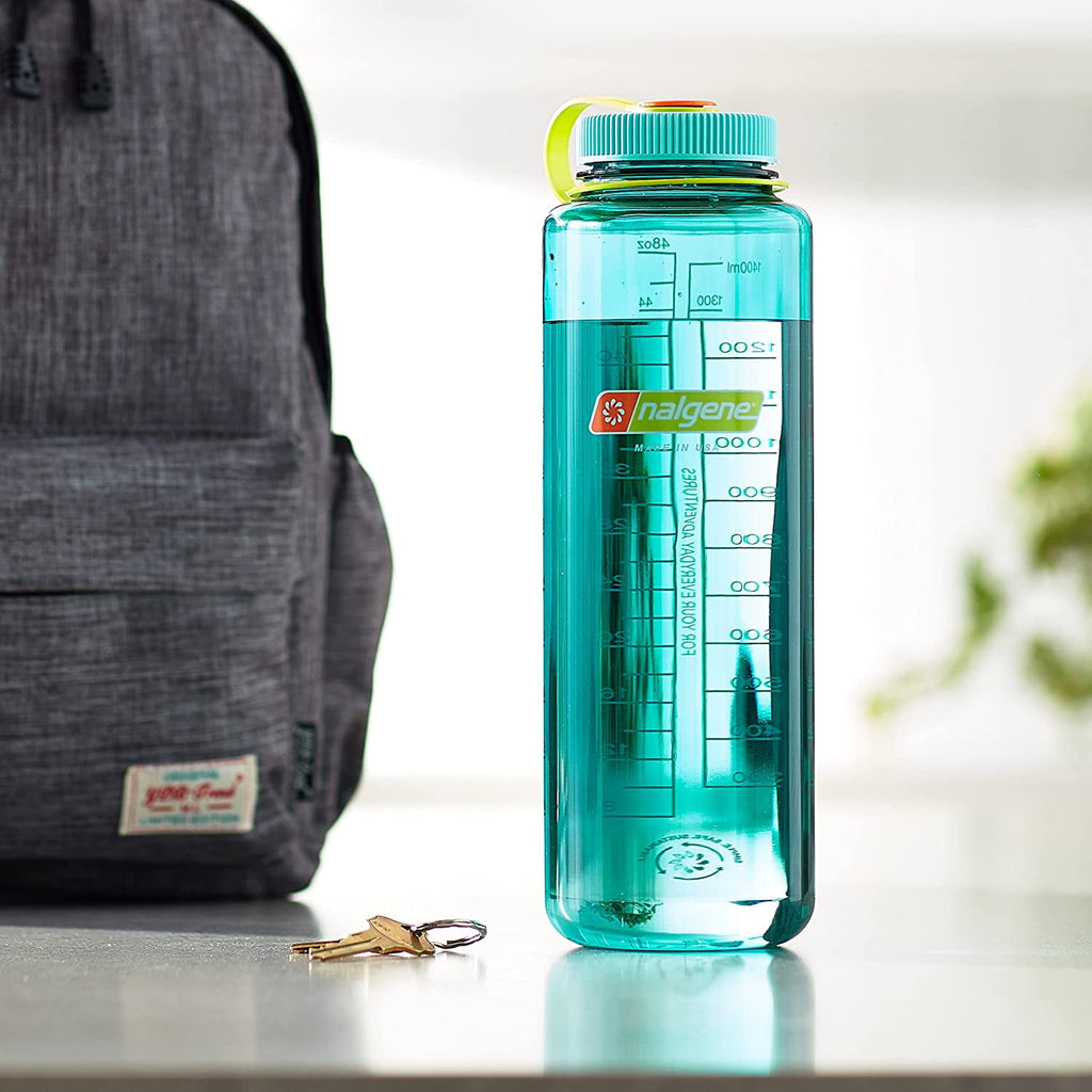 Nalgene Sustain Tritan BPA-Free Water Made with Material Derived from 50% Plastic Waste (using ISCC certified mass balance), 48 OZ, Wide Mouth, Cerulean M149D
