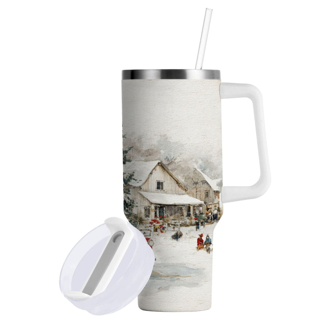 30 oz Insulated Stainless Steel Tumbler Double Wall Stainless Steel Tumbler with 2-Way Drinking Truck with Christmas Decorations M657B