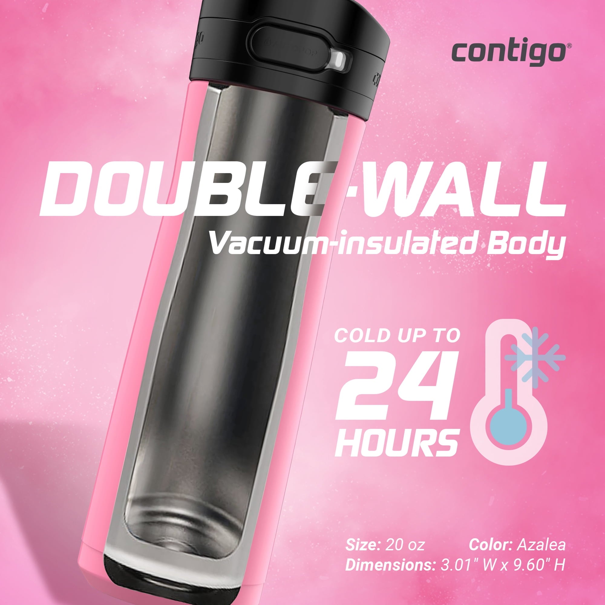 Contigo Jackson Chill 2.0 Stainless Steel Water Bottle with AUTOPOP Lid, 20 Ounces, Azalea M85W