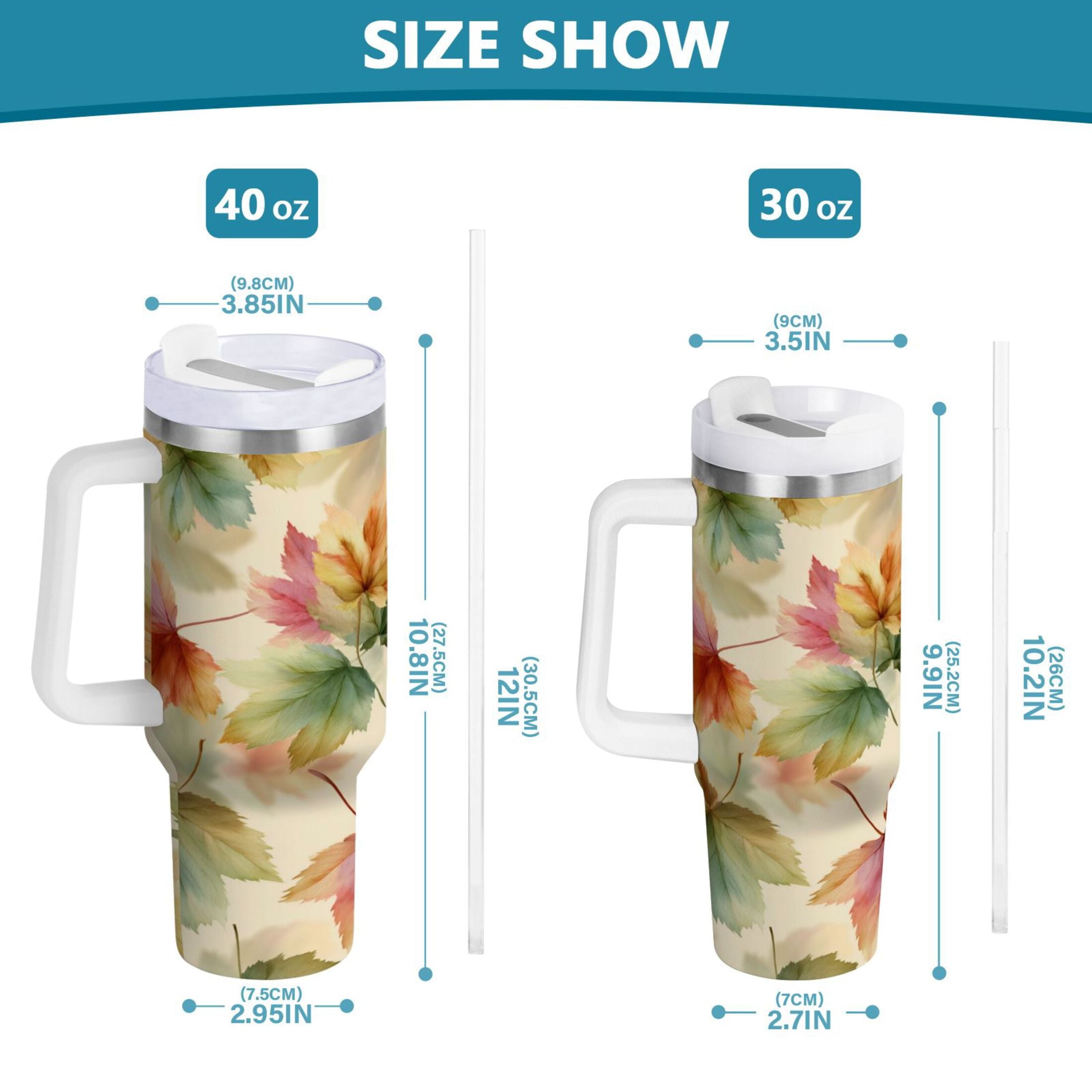 40 oz Insulated Stainless Steel Tumbler Double Wall Stainless Steel Tumbler with 2-Way Drinking Watercolor Maple Leaves Pattern M513M