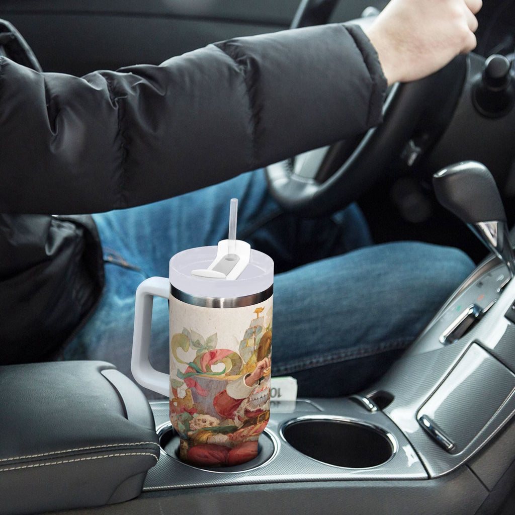 30 oz Insulated Stainless Steel Tumbler Double Wall Stainless Steel Tumbler with 2-Way Drinking Santa Claus Sitting in Chair M682M