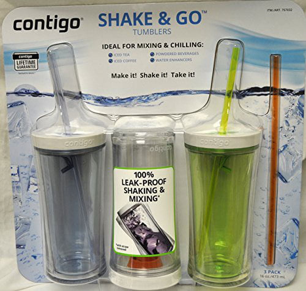 Contigo Shake &amp; Go Plastic Tumblers - Set of 3 (Green Navy &amp; Clear) M108A
