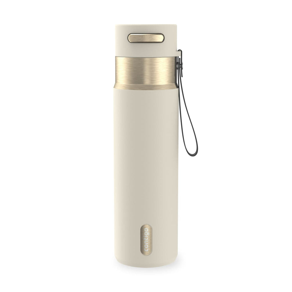 Contigo AutoSeal Leakproof Stainless Steel Reusable Water Bottle Tumbler with Carrying Strap, Cream/Champagne, 24 oz M19Q