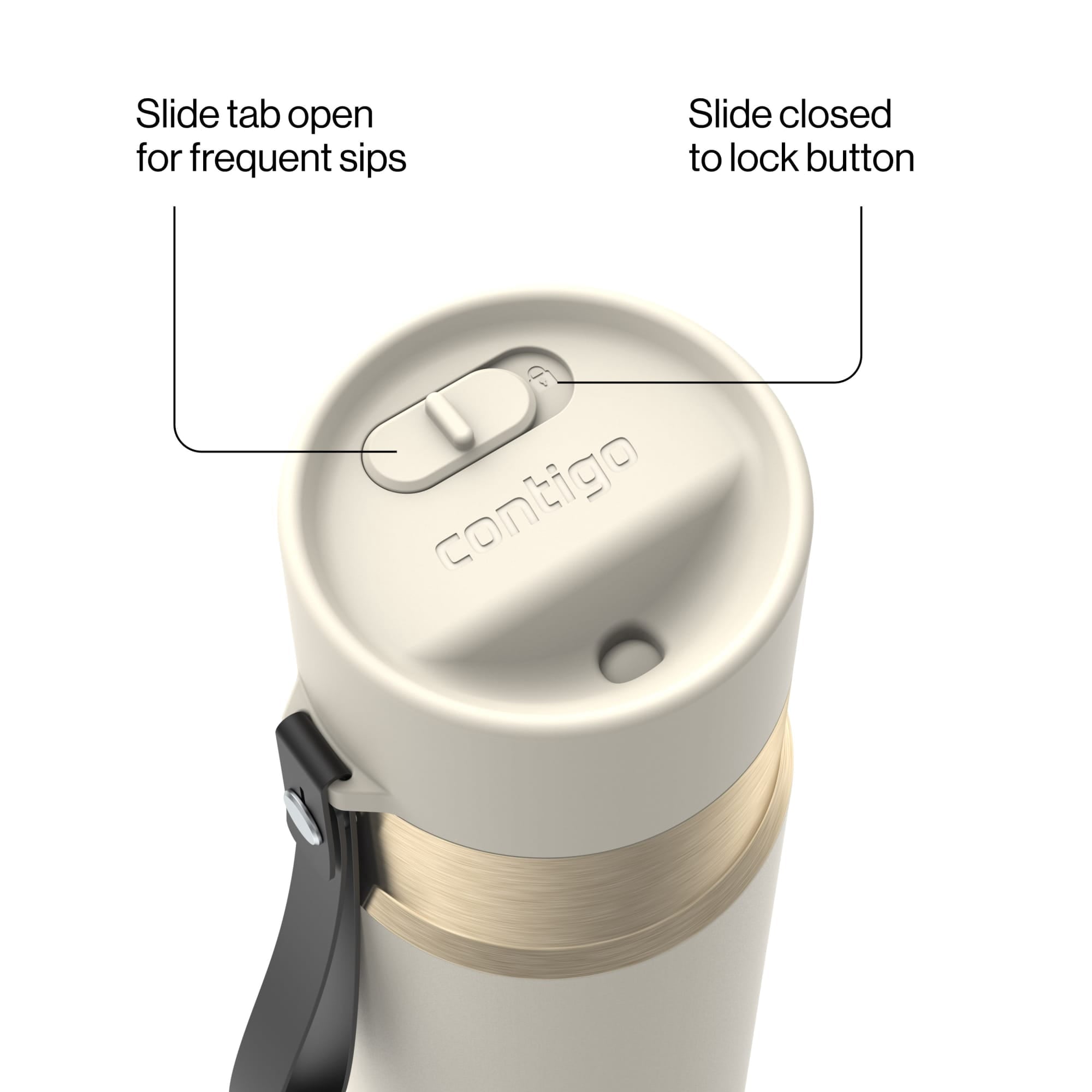 Contigo AutoSeal Leakproof Stainless Steel Reusable Water Bottle Tumbler with Carrying Strap, Cream/Champagne, 24 oz M19Q