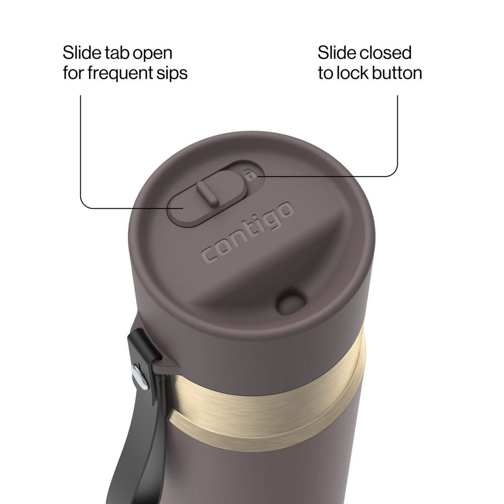 Contigo AutoSeal Leakproof Stainless Steel Reusable Water Bottle Tumbler with Carrying Strap, Cream/Champagne, 24 oz M19Q