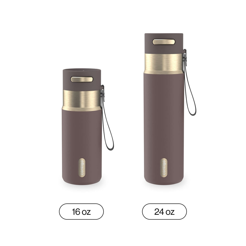 Contigo AutoSeal Leakproof Stainless Steel Reusable Water Bottle Tumbler with Carrying Strap, Cream/Champagne, 24 oz M19Q