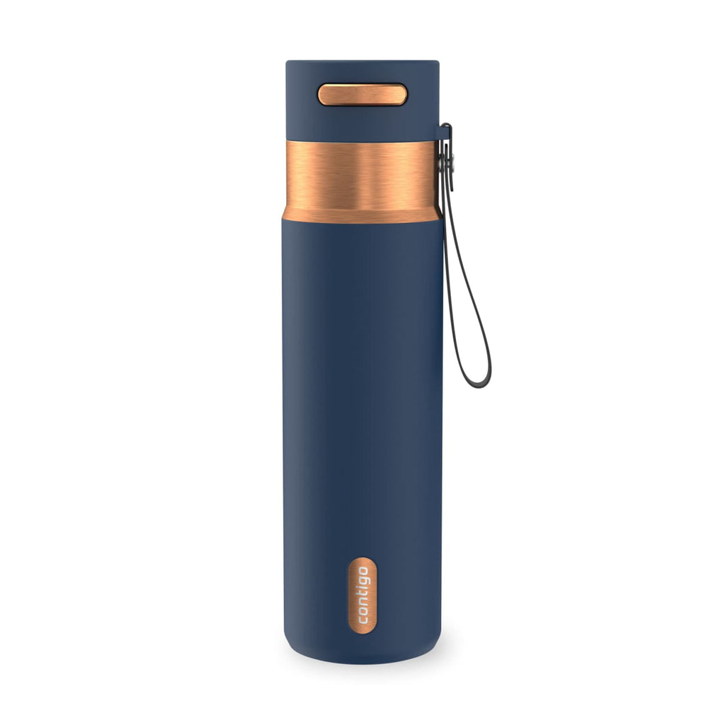 Contigo AutoSeal Leakproof Stainless Steel Reusable Water Bottle Tumbler with Carrying Strap, Cream/Champagne, 24 oz M19Q