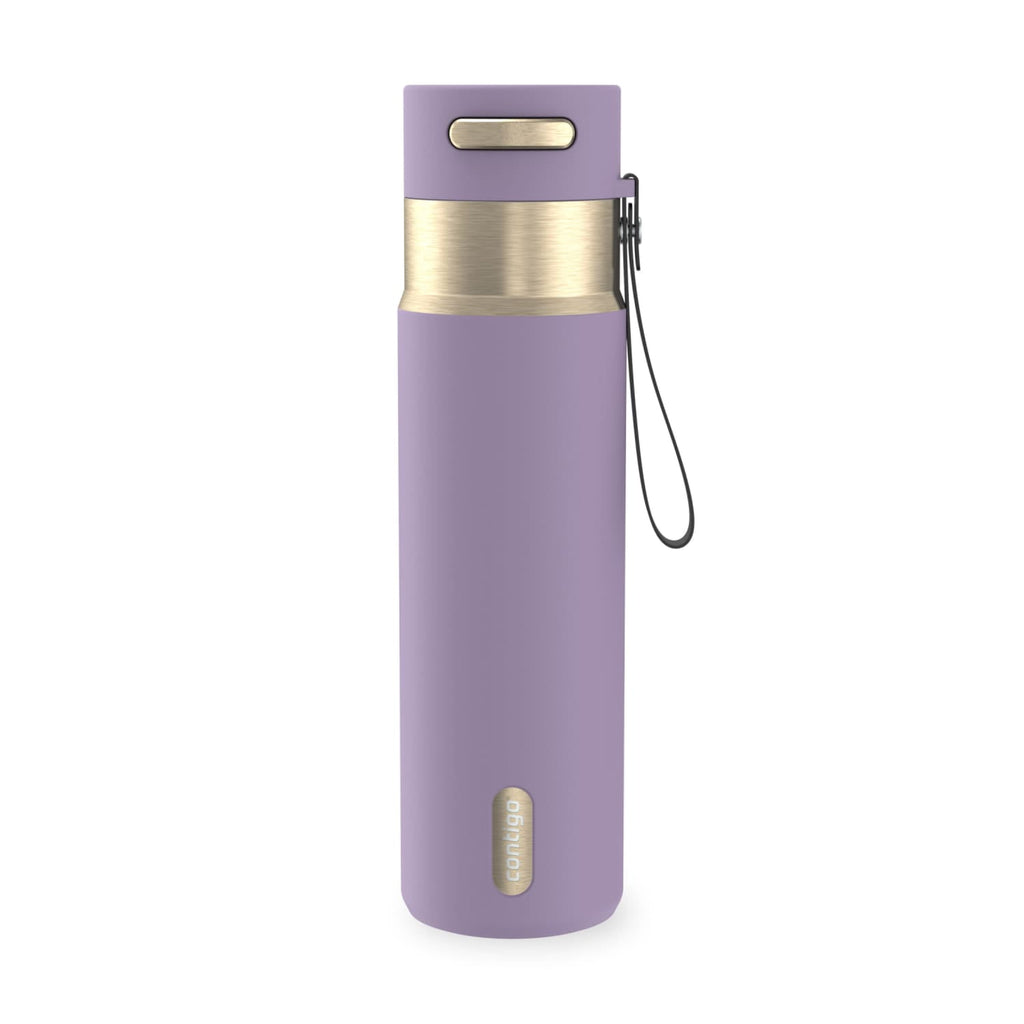 Contigo AutoSeal Leakproof Stainless Steel Reusable Water Bottle Tumbler with Carrying Strap, Cream/Champagne, 24 oz M19Q