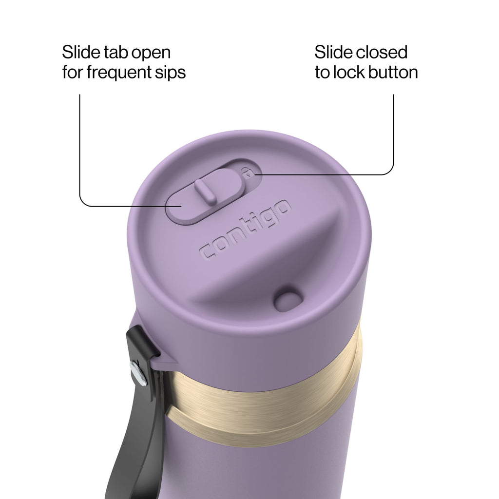 Contigo AutoSeal Leakproof Stainless Steel Reusable Water Bottle Tumbler with Carrying Strap, Cream/Champagne, 24 oz M19Q