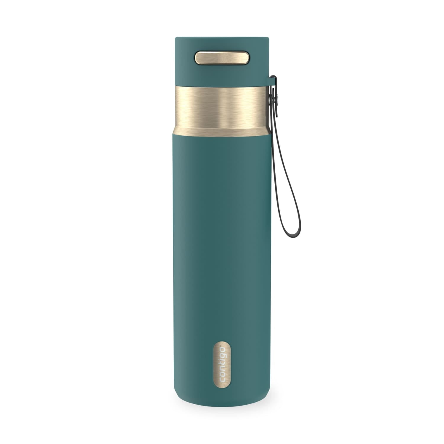 Contigo AutoSeal Leakproof Stainless Steel Reusable Water Bottle Tumbler with Carrying Strap, Cream/Champagne, 24 oz M19Q
