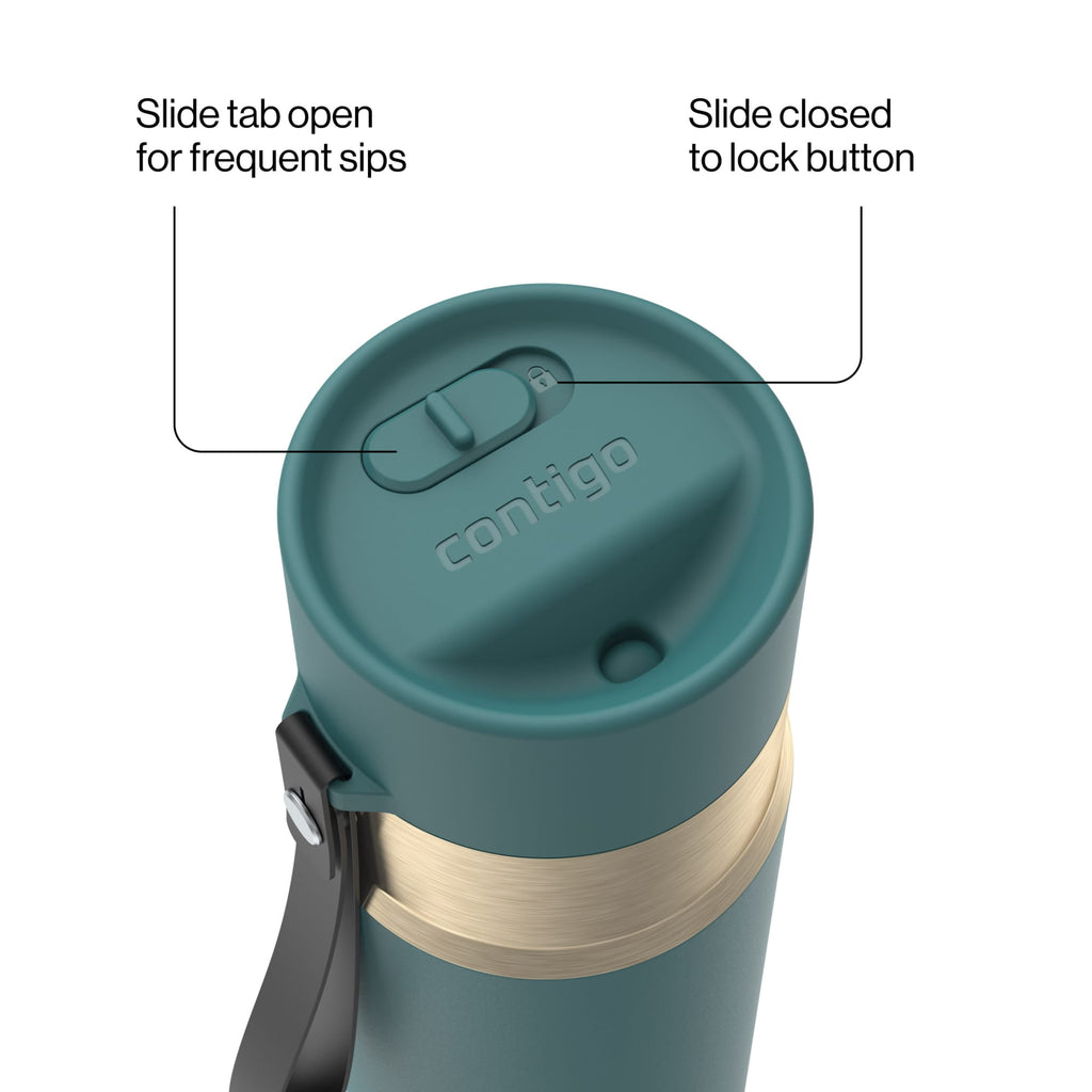 Contigo AutoSeal Leakproof Stainless Steel Reusable Water Bottle Tumbler with Carrying Strap, Cream/Champagne, 24 oz M19Q