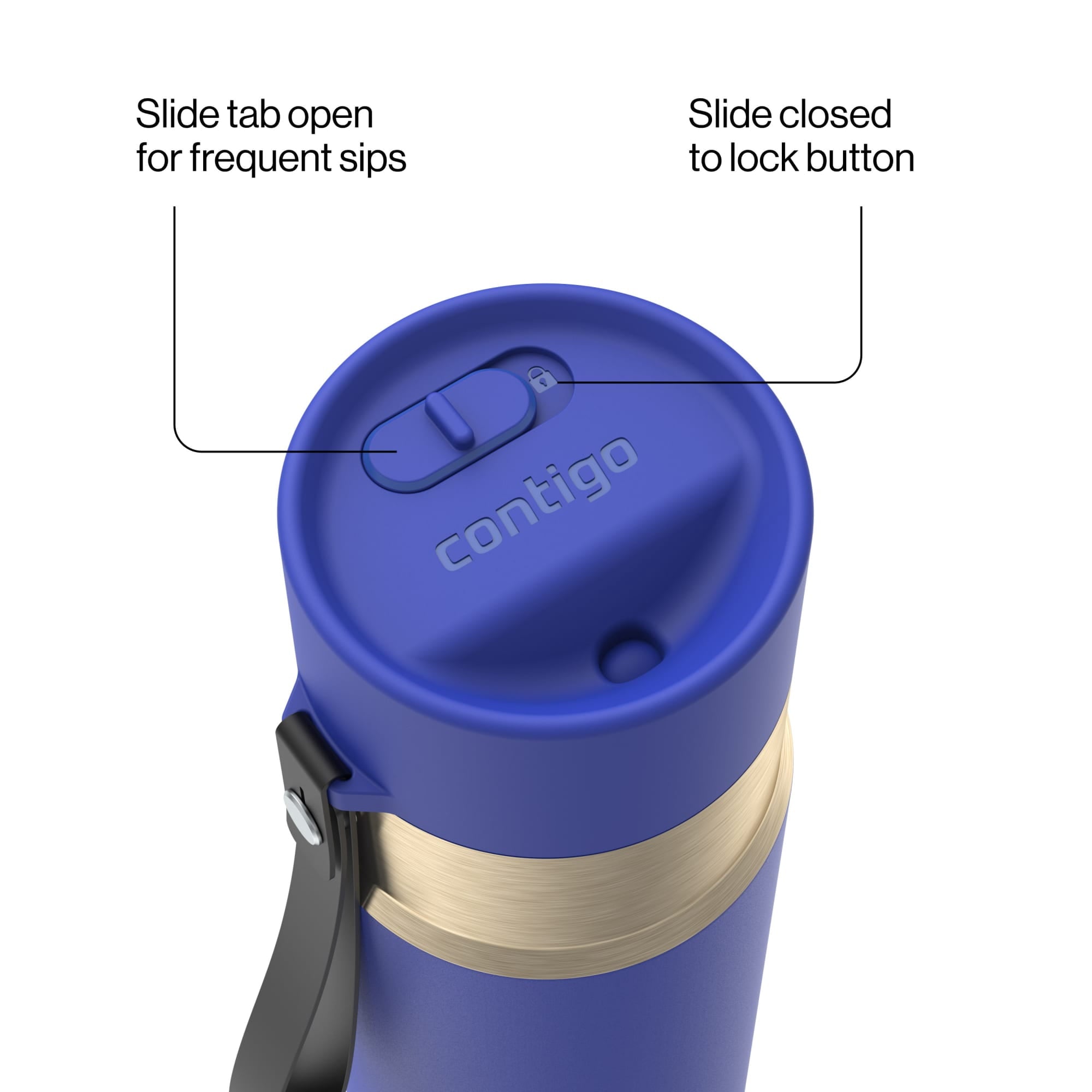 Contigo AutoSeal Leakproof Stainless Steel Reusable Water Bottle Tumbler with Carrying Strap, Cream/Champagne, 24 oz M19Q