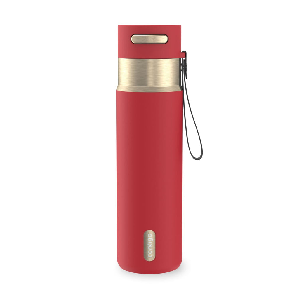 Contigo AutoSeal Leakproof Stainless Steel Reusable Water Bottle Tumbler with Carrying Strap, Cream/Champagne, 24 oz M19Q