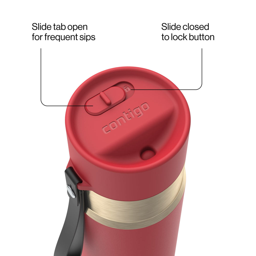 Contigo AutoSeal Leakproof Stainless Steel Reusable Water Bottle Tumbler with Carrying Strap, Cream/Champagne, 24 oz M19Q