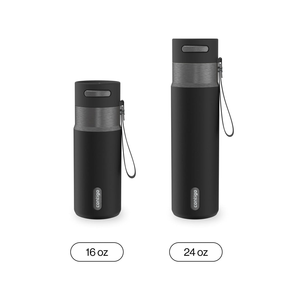 Contigo AutoSeal Leakproof Stainless Steel Reusable Water Bottle Tumbler with Carrying Strap, Cream/Champagne, 24 oz M19Q