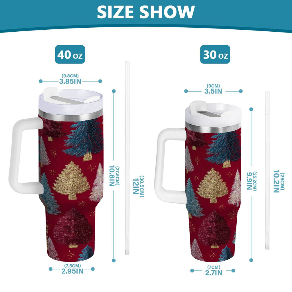 30 oz Insulated Stainless Steel Tumbler Double Wall Stainless Steel Tumbler with 2-Way Drinking Stylized Christmas Trees M644N