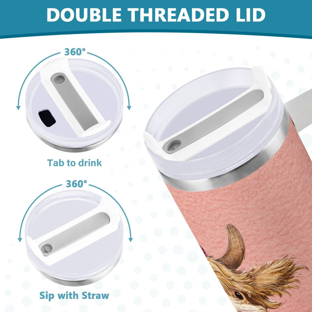 30 oz Insulated Stainless Steel Tumbler Double Wall Stainless Steel Tumbler with 2-Way Drinking Cow Wearing Scarf and Hat M663H