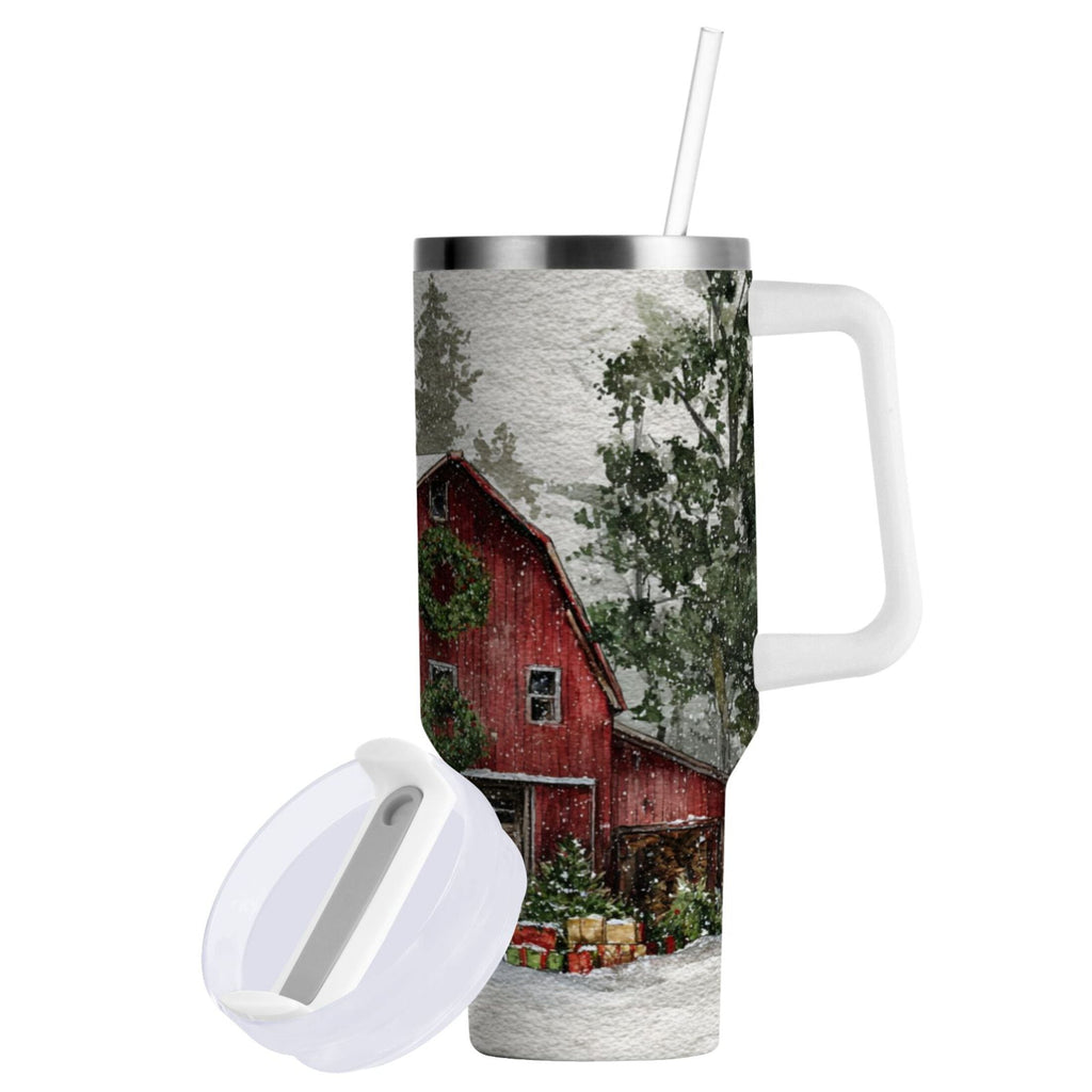 30 oz Insulated Stainless Steel Tumbler Double Wall Stainless Steel Tumbler with 2-Way Drinking Old Red Barn M592D