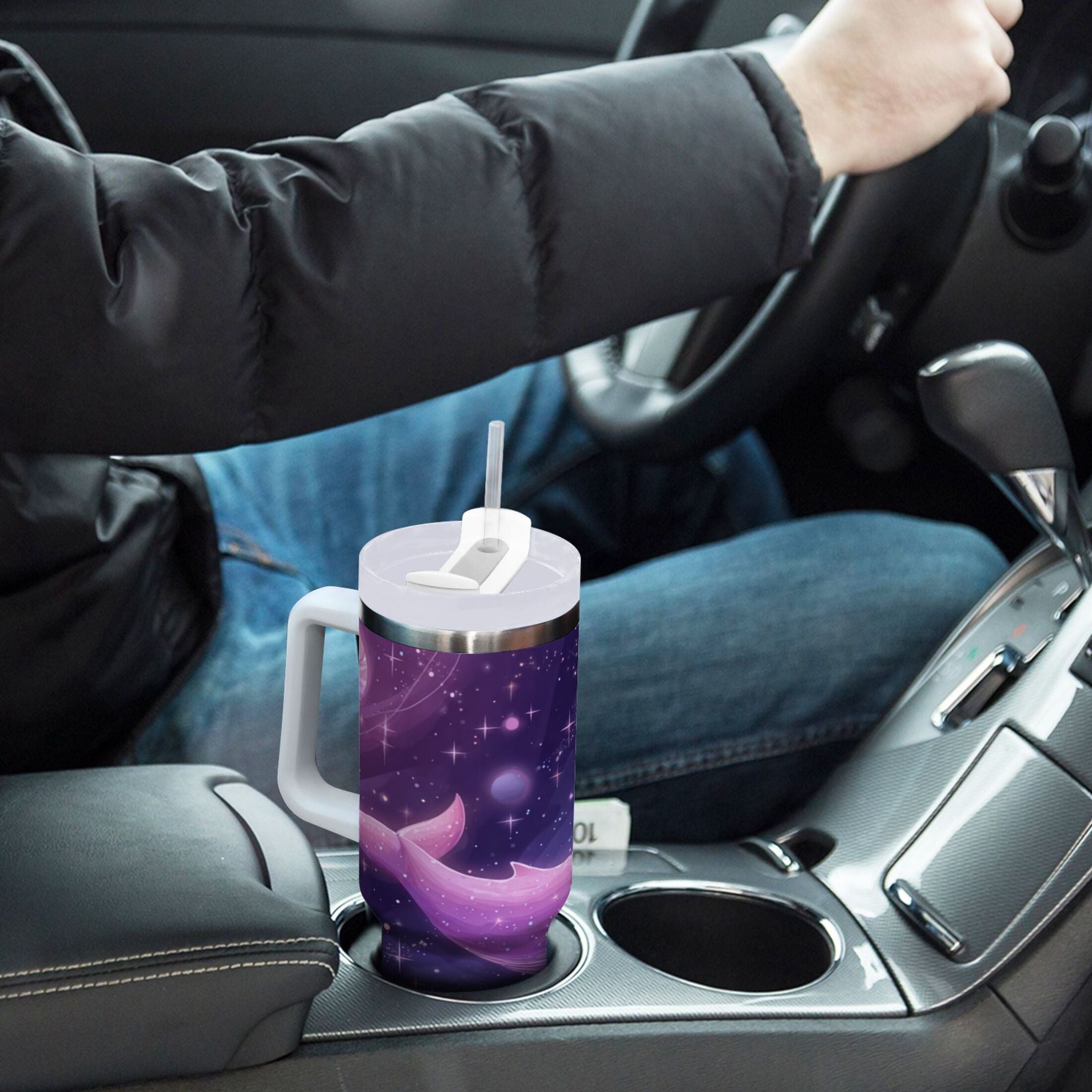 30 oz Insulated Stainless Steel Tumbler Double Wall Stainless Steel Tumbler with 2-Way Drinking Whale in Space M571G