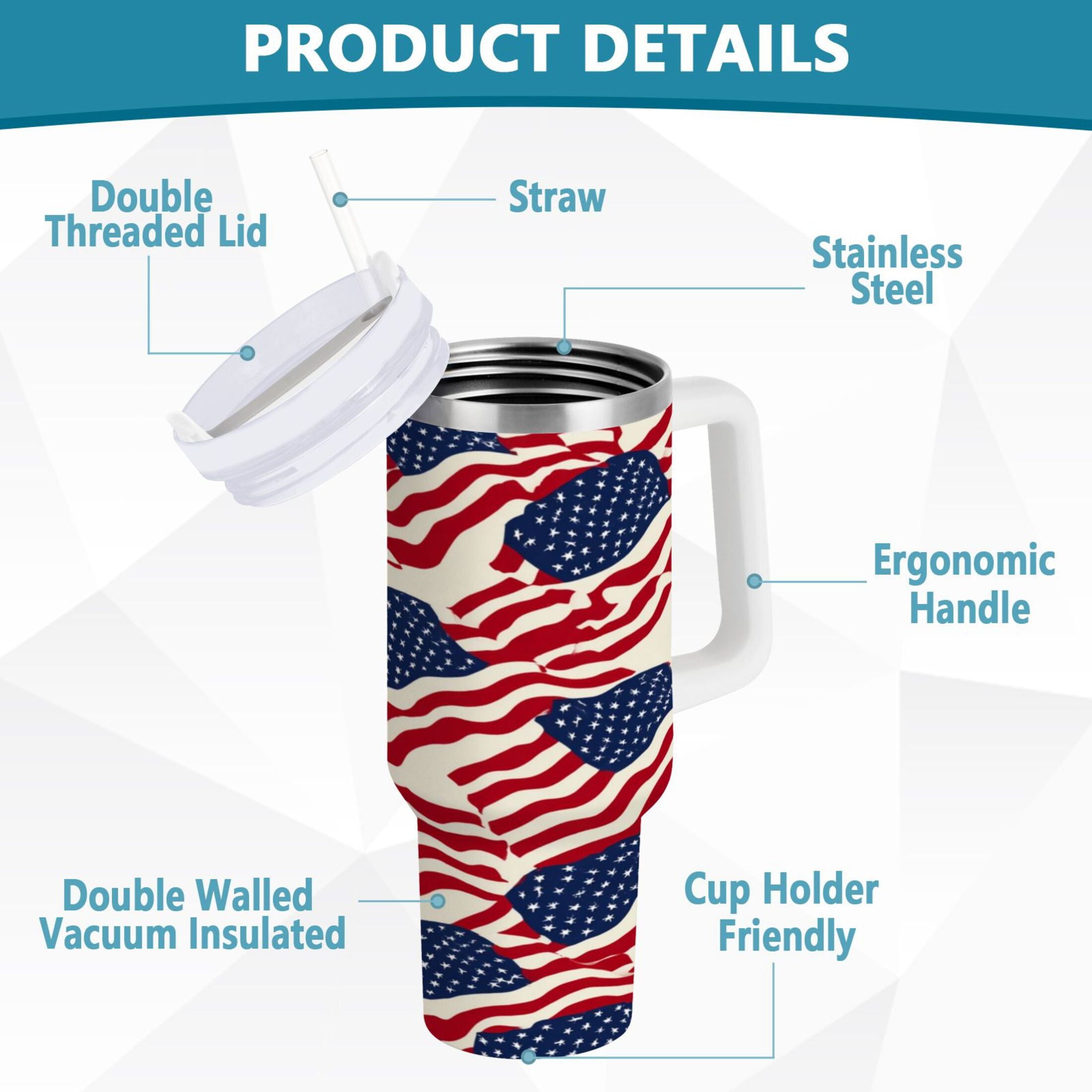 40 oz Insulated Stainless Steel Tumbler Double Wall Stainless Steel Tumbler with 2-Way Drinking Flags Abstract Design M607U
