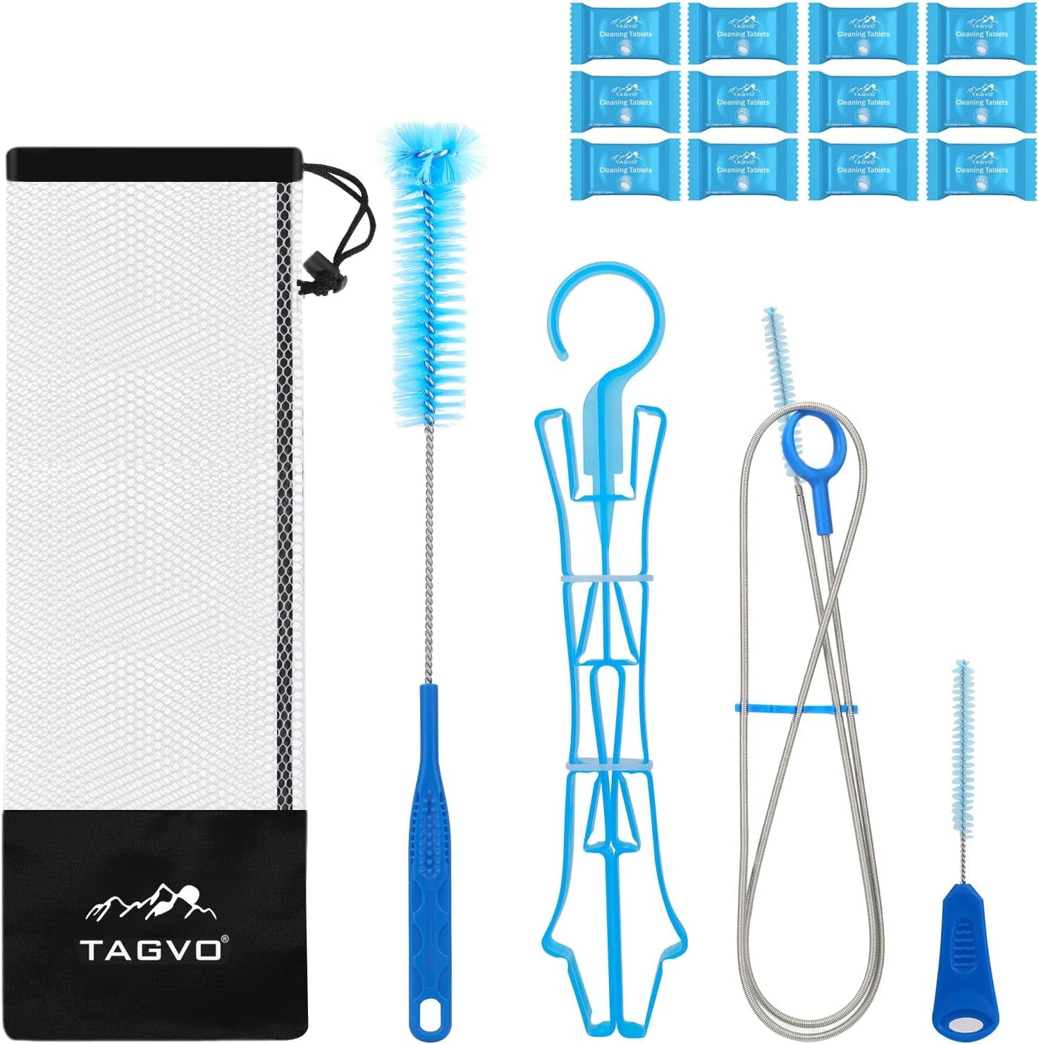 TAGVO Hydration Bladder 2 Liter BPA Free 70oz + Cleaning Brushes Kit, Leakproof Water Bladder Travel Reservoir Hydration Bag, Easy Cleaning by 3 Brushes and Air Drying by Collapsible Frame M383M