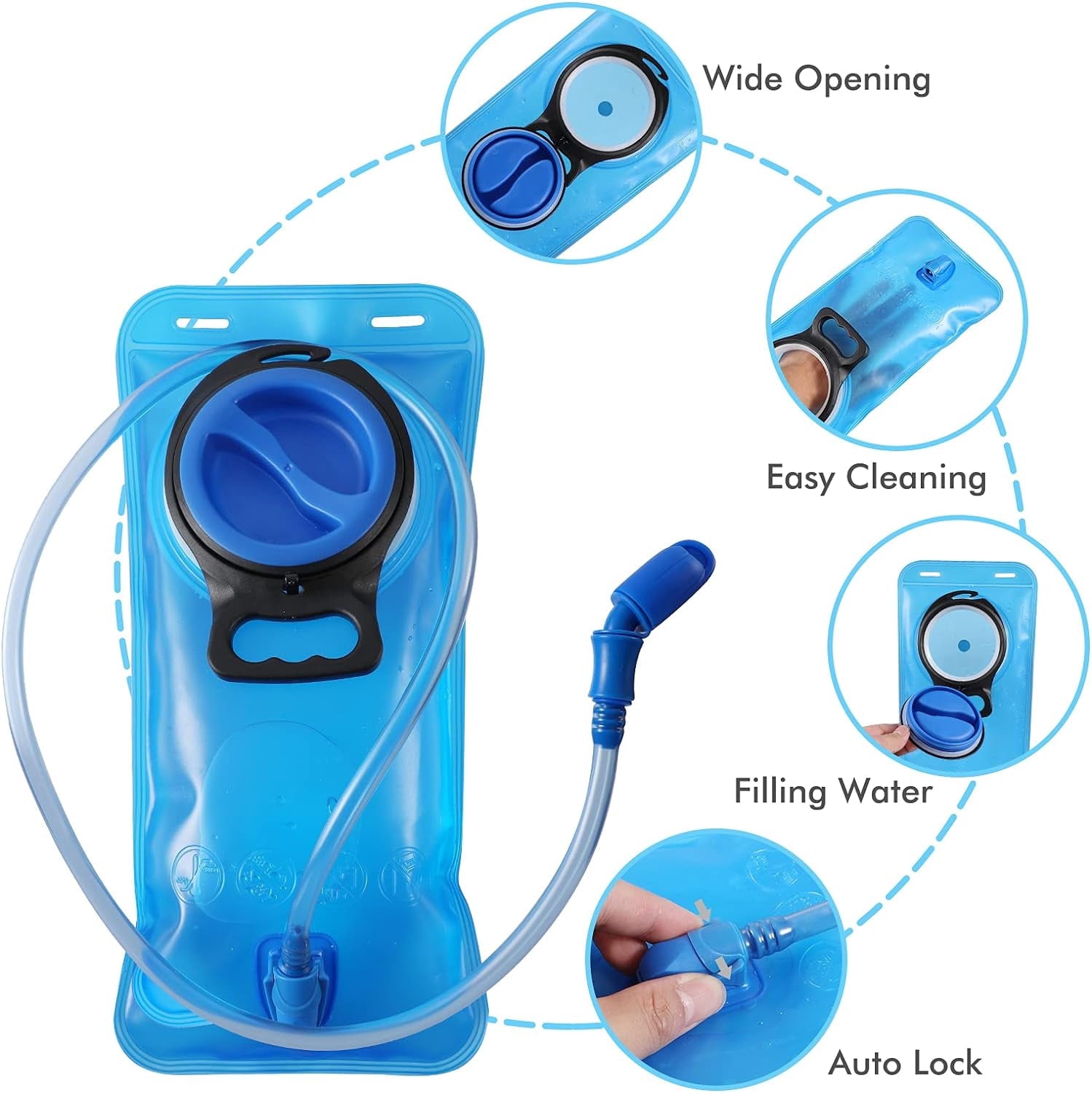 TAGVO Hydration Bladder 2 Liter BPA Free 70oz + Cleaning Brushes Kit, Leakproof Water Bladder Travel Reservoir Hydration Bag, Easy Cleaning by 3 Brushes and Air Drying by Collapsible Frame M383M