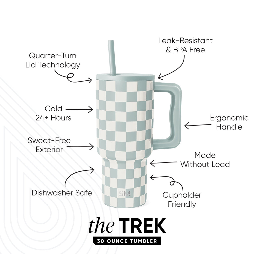 Simple Modern 30 fl oz Insulated Stainless Steel Trek Tumbler with Straw Lid | Seaglass Sage and Cream Checkmate M690W