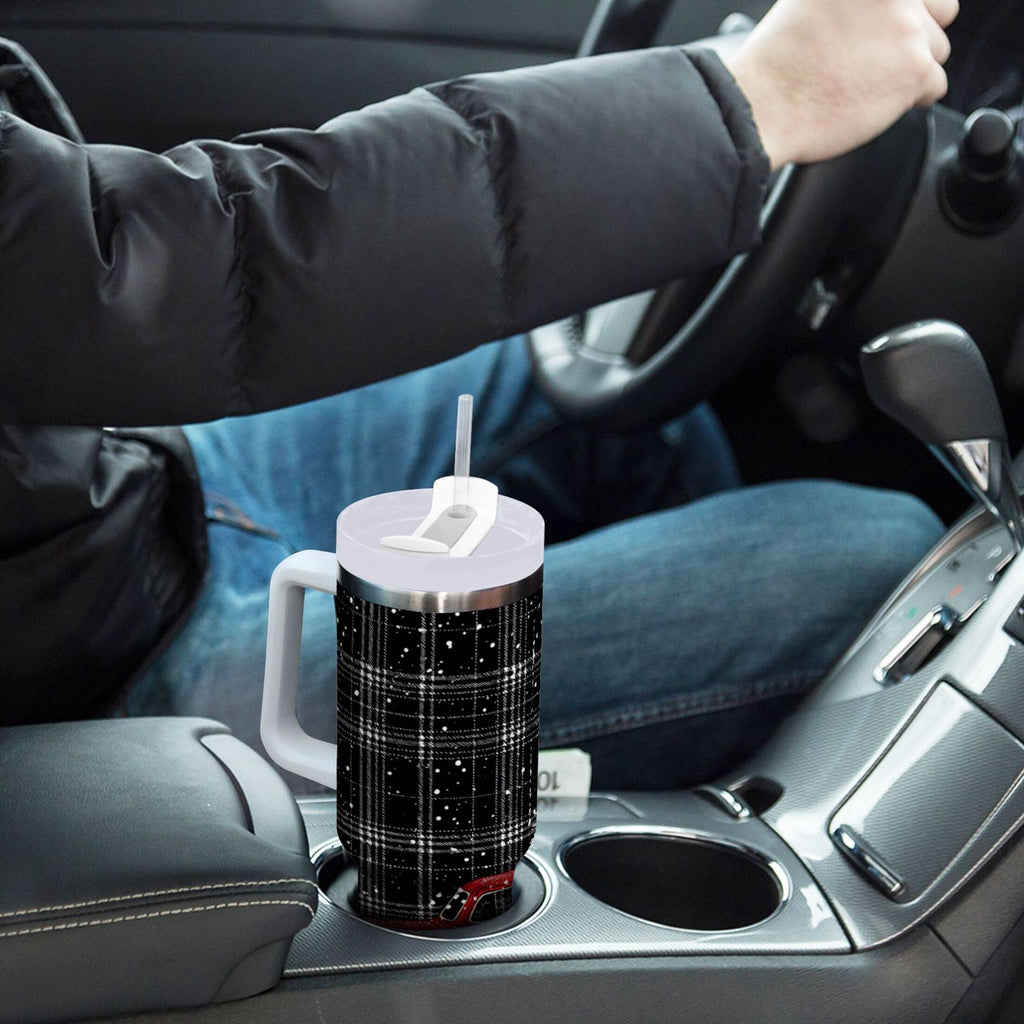 40 oz Insulated Stainless Steel Tumbler Double Wall Stainless Steel Tumbler with 2-Way Drinking Red Truck with Christmas Tree M669K