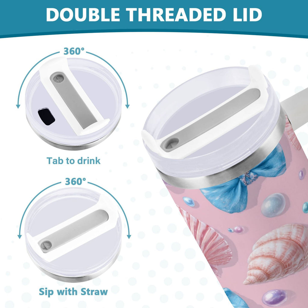 30 oz Insulated Stainless Steel Tumbler Double Wall Stainless Steel Tumbler with 2-Way Drinking Seashells and Bows M519K