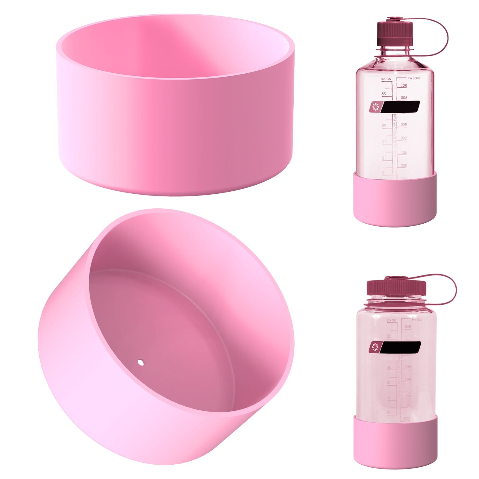 Linkidea 2 Pack Water Bottle Boot Compatible with Nalgene Sustain Wide Mouth 32oz/48oz, Narrow Mouth 32oz, Silicone Anti-Slip Bottle Bottom Bumper Protector (Light Pink) M212Y